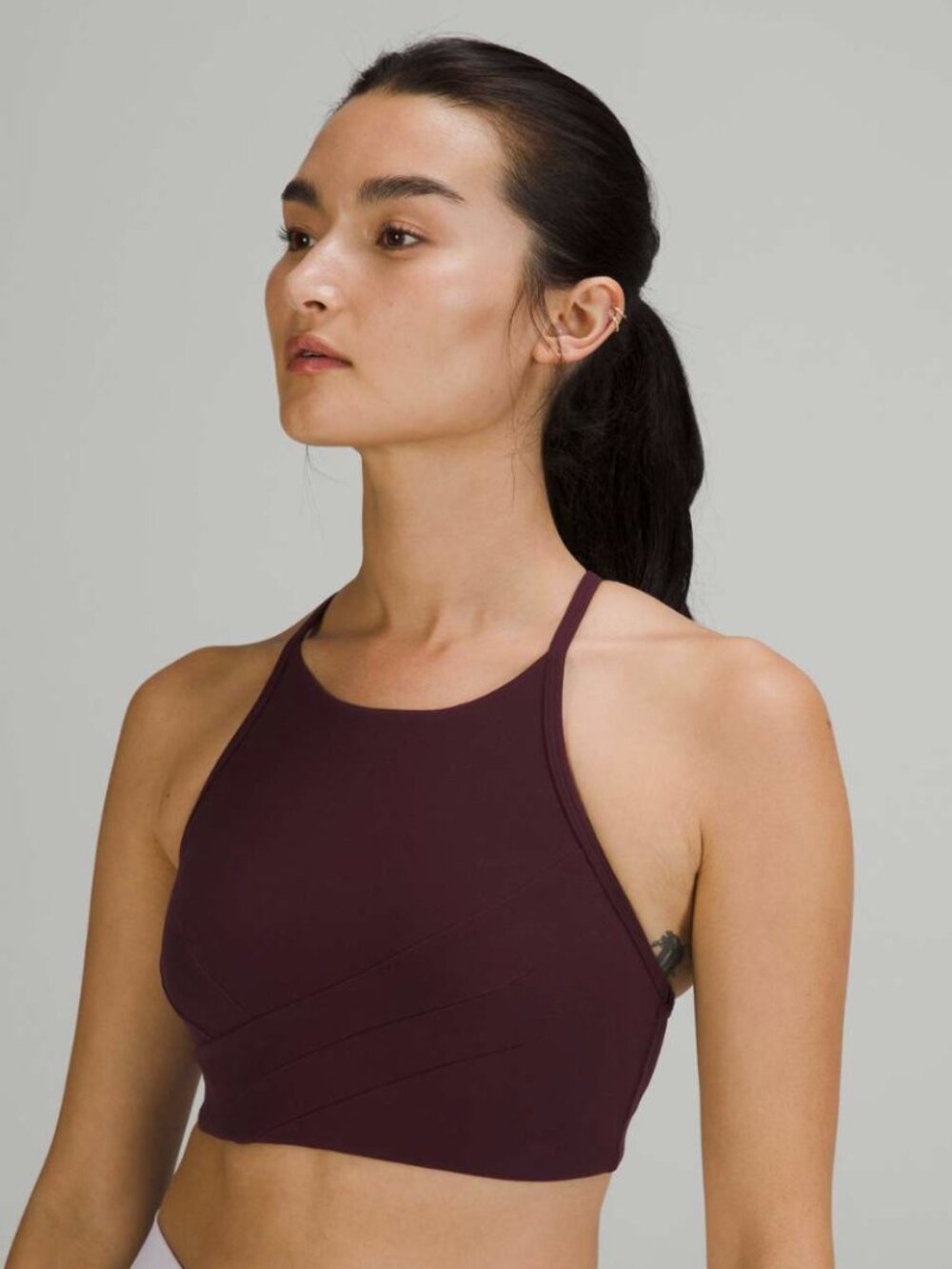 Lululemon Flow Y Wrap Front High Neck Bra Nulu Cassis Size 12